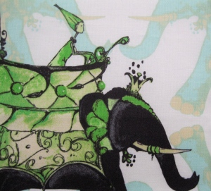 Detail of Elephant Parade, fabric by Tina Givens